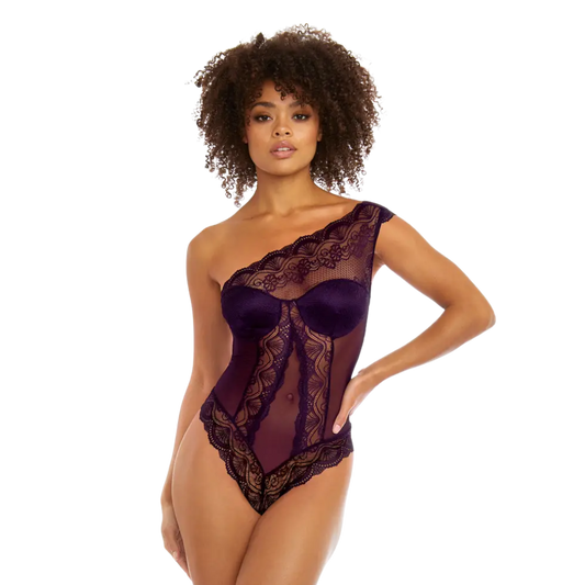 One-Shoulder Lace Bodysuit - Plum